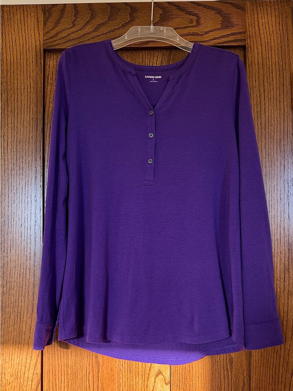 Lands' End - Deep Purple Henley Long Sleeve Top, Size Small